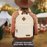 Wrangler Yellowstone Sturdy Backpack for Travel Classic Logo Water Resistant Casual Daypack for Travel with Padded Laptop Notebook Sleeve (Cream)