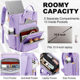 Lunch Backpack, 15.6 inch Laptop Backpack with Insulated Lunch Bag, Backpack Cooler for Women, Large Travel Backpack Lunch Box Compartment, Work Computer Backpack, Teacher College Book Bag, Purple