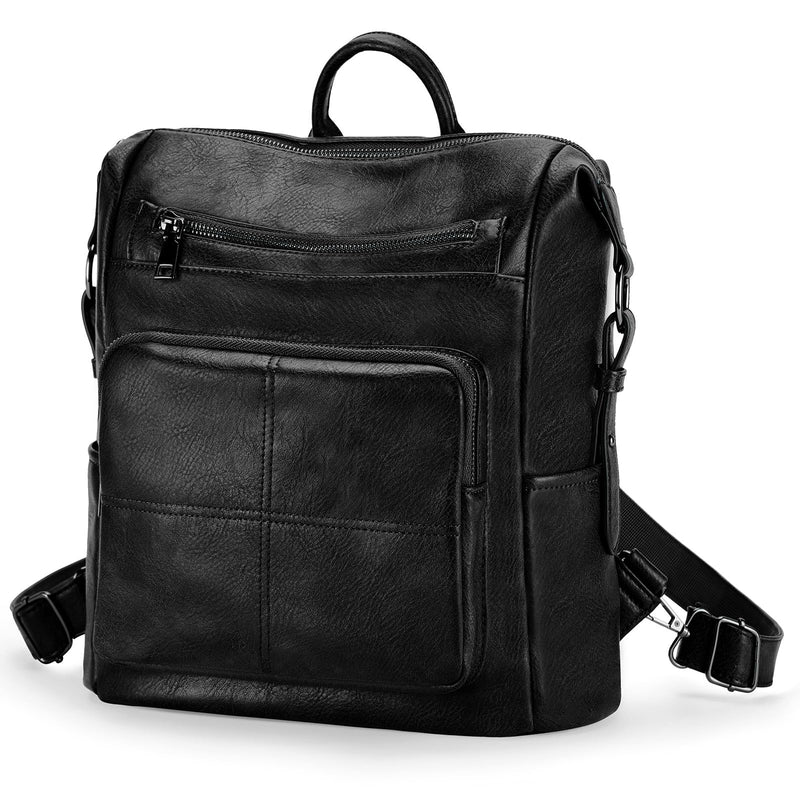 VASCHY Backpack Purse for Women,Vegan Fashion Leather Medium Convertible Ladies Backpack Shoulder Bag for Travel/Work/Diaper Black