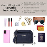 Baggallini Trifecta RFID Wallet Crossbody - 8"x6" Crossbody Bag for Women Convertible Fanny Pack Belt Bag