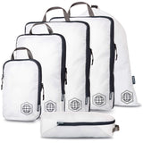 Large Compression Packing Cubes 6 Piece Set for Travel with Lightweight Laundry Bag for Carry-On Suitcase by TRIPPED Travel Gear (White)
