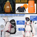 IGOLUMON 60L Hiking Backpack, Large Camping Backpack with Rain Cover Waterproof Travel Hiking Daypack Lightweight Backpacking Pack for Men Women, Black