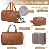 Large 3-in-1 Leather Duffle Bag for Travel Weekender Overnight Hospital Gym Bag for Men & Women, Carry On Airline Approved Personal Item Duffel Garment Bag Luggage with Shoe Compartment & Toiletry Bag