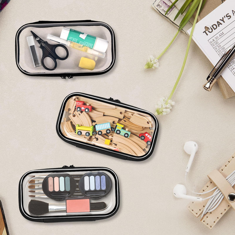 YQBRAO 2PCS Zippered Hard Pouch Double,Portable Waterproof Cosmetic Bag with Zipper,DIY Storage Organizer Bins,Hard Plastic Case,Clear Zipper Bags for Organizing,Pencil Case