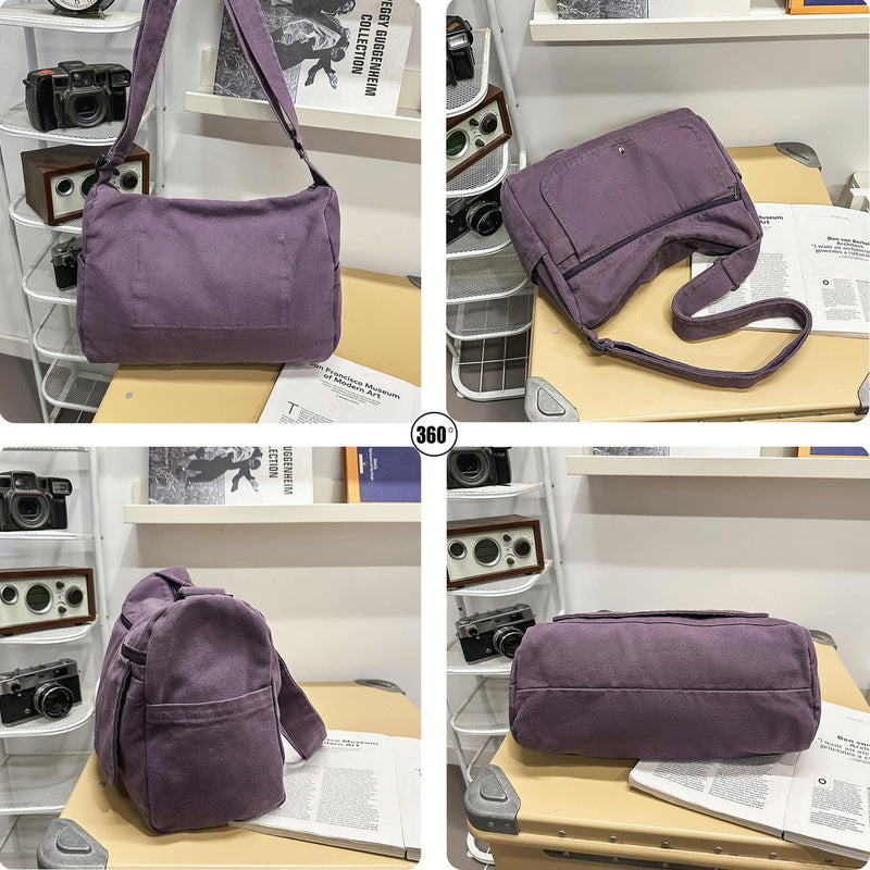 PRAGARI Canvas Messenger Bag for Women Hobo Crossbody Shoulder Bag Vintage Satchel Tote Handbag with Multiple Pockets
