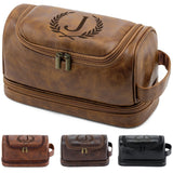 Aganmi Personalized Christmas Birthday Gifts Toiletry Bag for Men Dad Husband, Custom Initial PU Leather Waterproof Toiletry Organizer Dopp Kit Shaving Bag Travel Essential for Men, Light Brown J