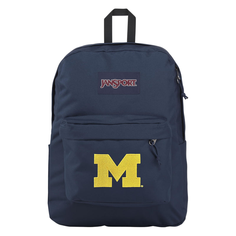 JanSport NCAA Officially Licensed Backpack, Michigan Wolverines, Superbreak Plus with Padded 15'' Laptop Sleeve, Spacious Computer Bag for Men & Women, Durable Daypack with Bottle Pocket, Navy
