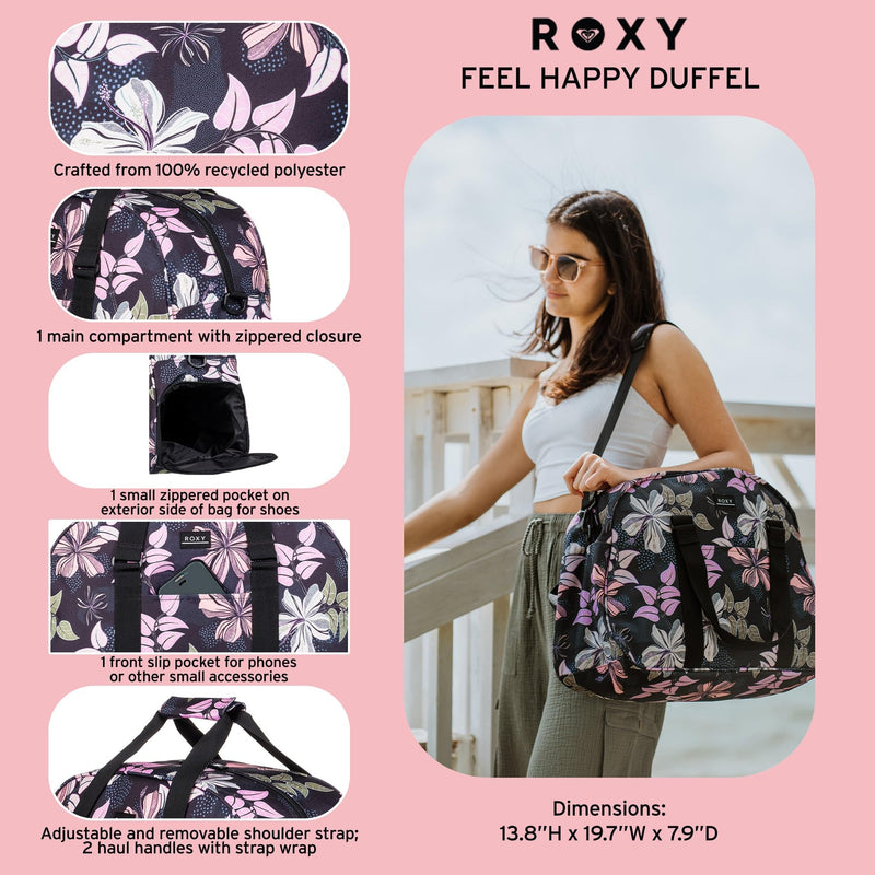 Roxy Duffel Bag | Travel | Work | Gym | Fitness | Beach | Everyday Carry | Recycled Materials, Feel Happy - Ocean Spray