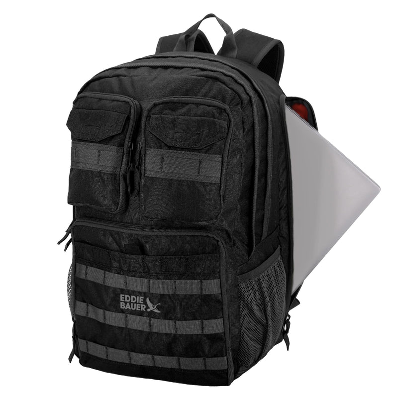 Eddie Bauer Cargo Tactical Backpack | Adventure | Heavy Duty | Outdoor | Water Resistant | 600D Polyester - Black