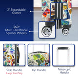 FUL Disney Stamps 30 Inch Rolling Luggage, Hardshell Checked Suitcase with Spinner Wheels, Multi