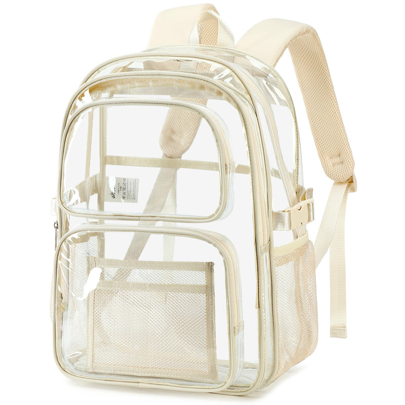 abshoo Large Heavy Duty Girls Clear Backpack for School Bookbag Transparent Multi Pocket Backpacks for Women (Beige)