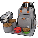 Modoker Dog Travel Bag, Airline Approved Backpack for Pet Accessories Organizer, Tote Weekend Bag with 2 Food Storage Containers, 2 Collapsible Dog Bowls, 1 Pet Mat, Grey