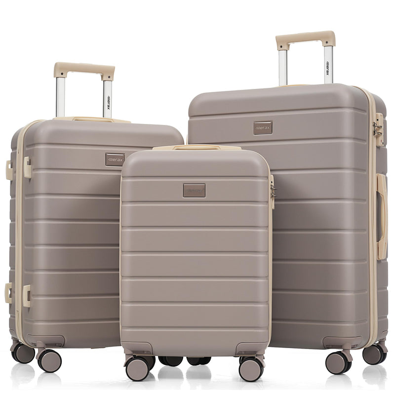 Merax 3 Piece ABS Hardshell Luggage Sets Spinner Wheel Suitcase TSA Lock Suit Case, Rosybrown, 20/24/28 Inch