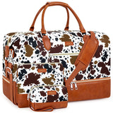 Weekender Bag for Women, Travel Duffel Bag Carry On Overnight Bag with Shoe Compartment Large Nylon Travel Weekend Tote Bag, 5-Brown Cow