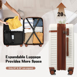 Hardshell Luggage, Lightweight Suitcase with Spinner Wheels, WHITE BROWN+USB