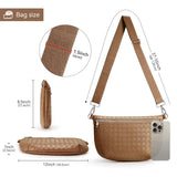 KALIDI Woven Crossbody Bags for Women Travel Vegan Leather Fanny Packs for Woman Cross Body Purse Fashion Belt Bum Bag with Wide Strap