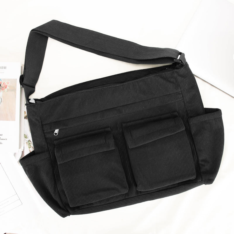 RTGNEI Corduroy Messenger Bag for School Satchel Tote Bag Women/Men Hobo Bags