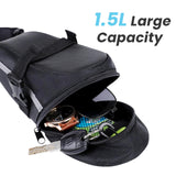 SunHalo Gear Bike Seat Bag - Bicycle Saddle Bag Under Seat Cycling Accessories Storage Pouch Wedge Pack for Mountain & Road Bike - Black