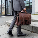 Leather Messenger Bag For Men - leather laptop bag briefcase for women - Mens Satchel Bag, 18 Inch Brown Genuine Buffalo Leather Computer Bag For Work