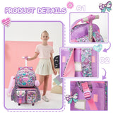 Meetbelify Kids Rolling Backpack with Wheels for Girls Rolling Backpacks with Lunch Box for Elementary School Students 3 in 1 Travel Luggage Suitcase for Girls Age 8-10