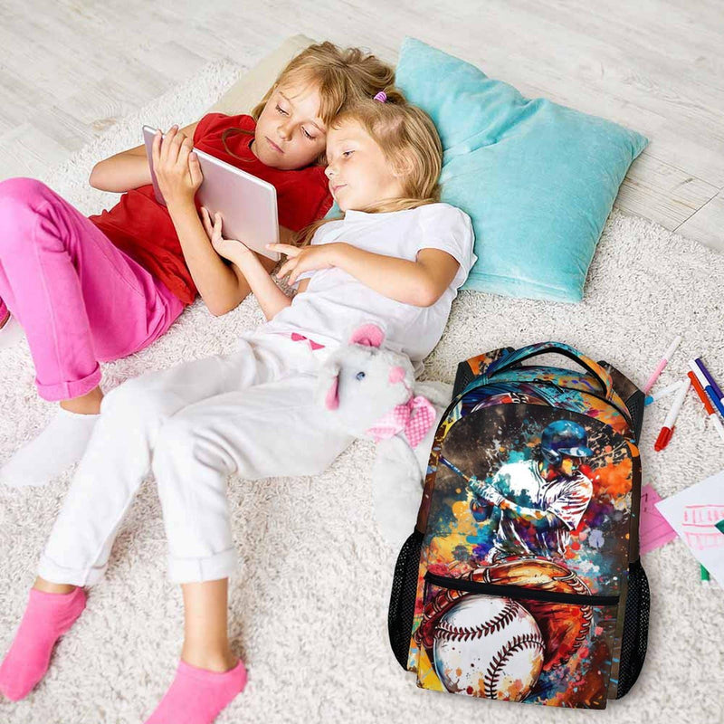 Homexzdiy Kids Backpack for Boys, Baseball Backpacks Gifts for Children Students, 17'' Lightweight Baseball Bookbag for Travel Elementary Middle School, Back to School Essentials Gifts