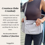 Baggallini Crosstown Hobo Crossbody for Women - 9"x7.8" Travel Crossbody Bag with RFID Wallet and Water Bottle Holder
