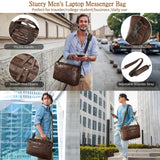 Faux Leather Messenger Bag for Men 17-17.3 Inch: Convertible 3 in 1 Backpack Laptop Bag Briefcase Computer Handbags Shoulder Crossbody Bag with Padded Laptop Sleeve for Work College Travel, PU Coffee