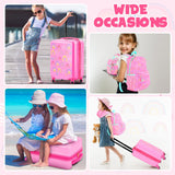 Redbaker 17 Inch 6 Pcs Kids Luggage Set Kids Rolling Luggage Double Pattern Suitcase for Boys Girls (Dusty Pink, Rainbow Style)