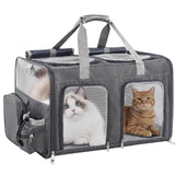 TOYSBOOM Cat Carrier for 2 Cats - Double Pet Carrier Extra Large, Dual Cabin Multi Cat Travel Carrier with Removable Divider, Collapsible, Can Hold 20 30 40 lbs for Two Small Kitten, a Medium Dog Gray