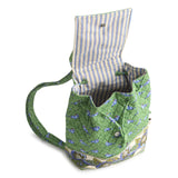 Premium Cotton Original Drawstring Backpack, Green Birds, One Size