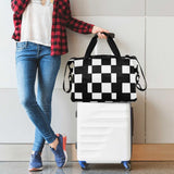 Buffalo Plaid Check Black White Gym Duffel Bag Travel Weekender Gear Bag with Adjustable Strap for Sports Large Capacity