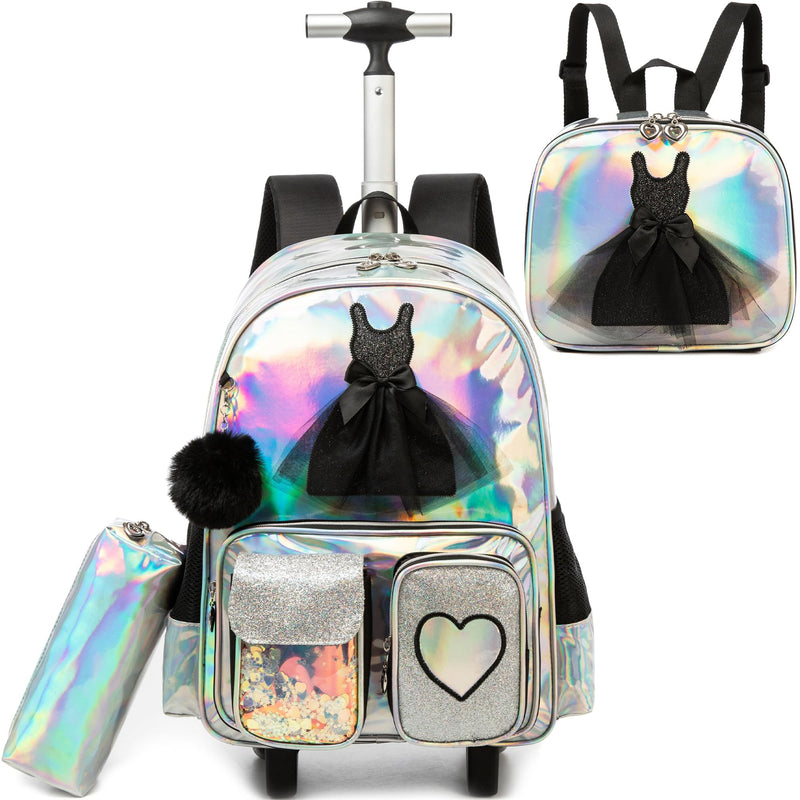 Meetbelify Rolling Backpack for Girls Backpack with Wheels for Elementary Student Kids Carry on Bag with Lunch Box Pencil Case for Girls Ages 6-8 Years Old