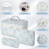 senbowe Floral Makeup Bag, 3 Pack Large Cotton Quilted Makeup Bag Set, Cute Floral Coquette Aesthetic Toiletry Bag Make Up Cosmetic Bag for Women, Toiletry Travel Make Up Organizer Bag