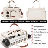 ZHMO Canvas Tote Bag for Women With Compartments and Zipper,White Women's Bags Crossbody Bags Work Laptop Tote Bag Large Satchels Handbag Tote Purse Everyday Shoulder Bag for Travel Nurse Teacher Gift