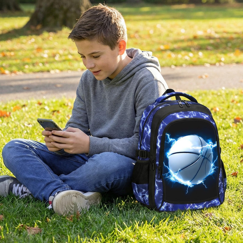 FRMARCH School Backpack for Boys - Basketball Boys Backpack for Kids Teens Elementary Middle School，18" Large Capacity Waterproof Bookbag with Usb Charging Port, Travel Daypack for age 6-18