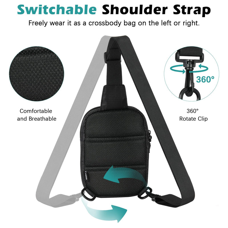 MoKo Small Sling Bag for Men, Mini Utility EDC Tatical Water-Resistant Crossbody Chest Shoulder Bag with RFID Blocking Card Slots for Sport Hiking Travel Work, Black