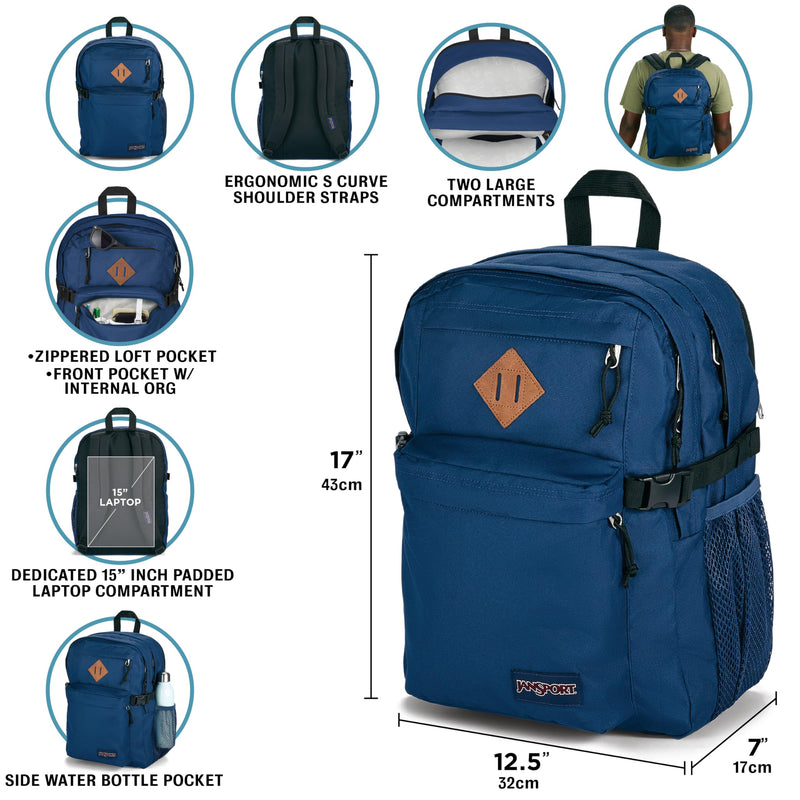 JanSport Main Campus Backpack - Travel or Work backpack w 15-Inch Laptop Sleeve and Dual Water Bottle Pockets, Misty Rose