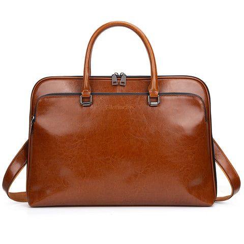 Laptop Messenger briefcase shoulder bag: Genuine Leather men 13 14 inch macbook case women work tote handbag Brown