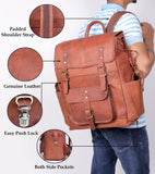 17-inch Brown Mens Leather Backpack Large Vintage Laptop Backpack Leather Bookbag Travel Rucksack For Work, Hiking, Business, & Daily Use Shoulder Bag