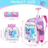 Meetbelify Cute Cat Rolling Backpack for Girls Backpacks with Wheels for Elementary Preschool Students with Lunch Box Pencil Case for Girls Age 8-10