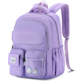 VASCHY Backpack for Girls, Cute School Bag Bookbag for Elementary Middle Schooler Teen Girls/Kids Travel with Clear Pin Pouch Purple