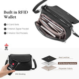 befen Black Genuine Leather Crossbody Bags for Women Medium Womens Saddle Bag Cross Body Purse with Built in RFID Blocking Wallet