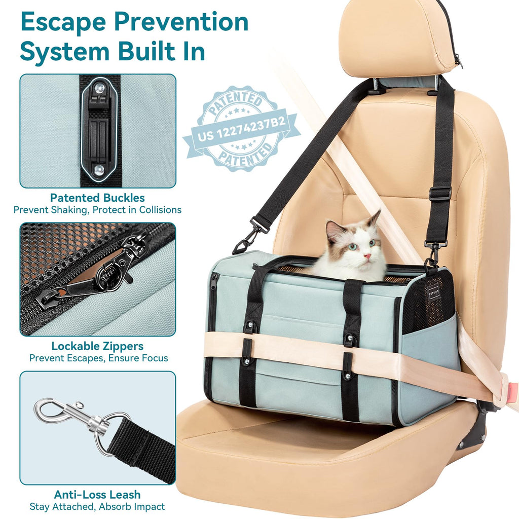 PETSFIT Soft-Sided Cat Carrier with Patented Safety Buckles, Lockable ...