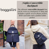 Baggallini Naples Convertible Backpack - Travel Sling Crossbody - 12" Nylon Handbag w/ RFID & Padded Tablet Sleeve