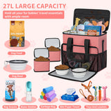 TORIBIO Dog Travel Bag,Large Pet Travel Bag for Supplies with 2 Food Container and Collapsible Bowls,Dog Travel Supplies Organizer Kit for Weekend,Road Trips,Camping