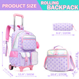 Meetbelify Girls Rolling Backpack with Wheels - Cute Kawaii Carry On Backpack for Elementary Students - Purple