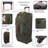 Eddie Bauer Expedition Rolling Duffel Bag with Wheels | Travel | Check-In | Luggage | Rugged | Durable - Dark Thyme, 34"