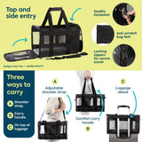Sherpa Pet Carrier Airline Approved with Spring Wire Frame - Cat & Dog Carrier for In-Cabin Travel, Mesh Ventilation, Locking Zippers - Black Lattice, Large
