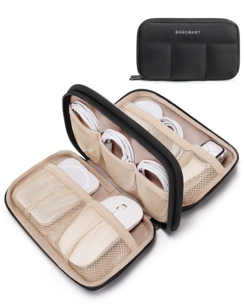 BAGSMART Electronics Organizer Travel Case, Cord Storage for Chargers Cables Phones, Compact Tech Accessories Pouch, Black