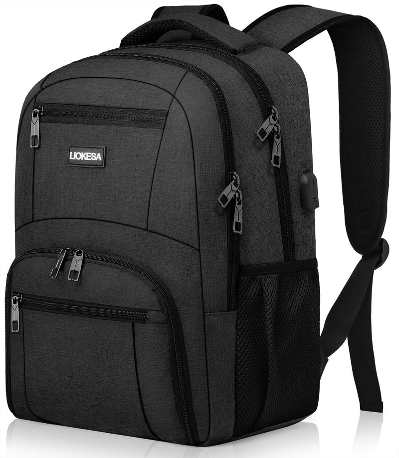 Liokesa Backpack for Men Women, School Backpacks for Teen Boys Girls, Water Resistant Laptop Backpack with USB Charger, 15.6 Inch Black College Bookbag